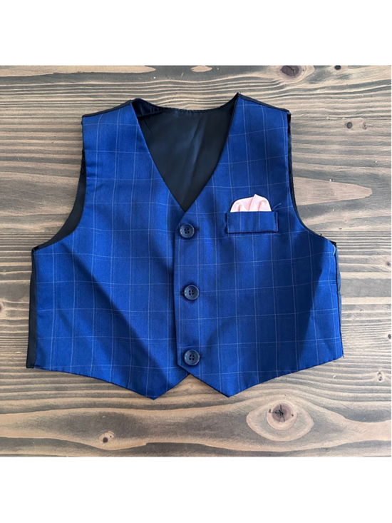 Unbranded Other - Boys Plaid Vest 24M Blue Dress Vest Formal Wedding Outfit Toddler